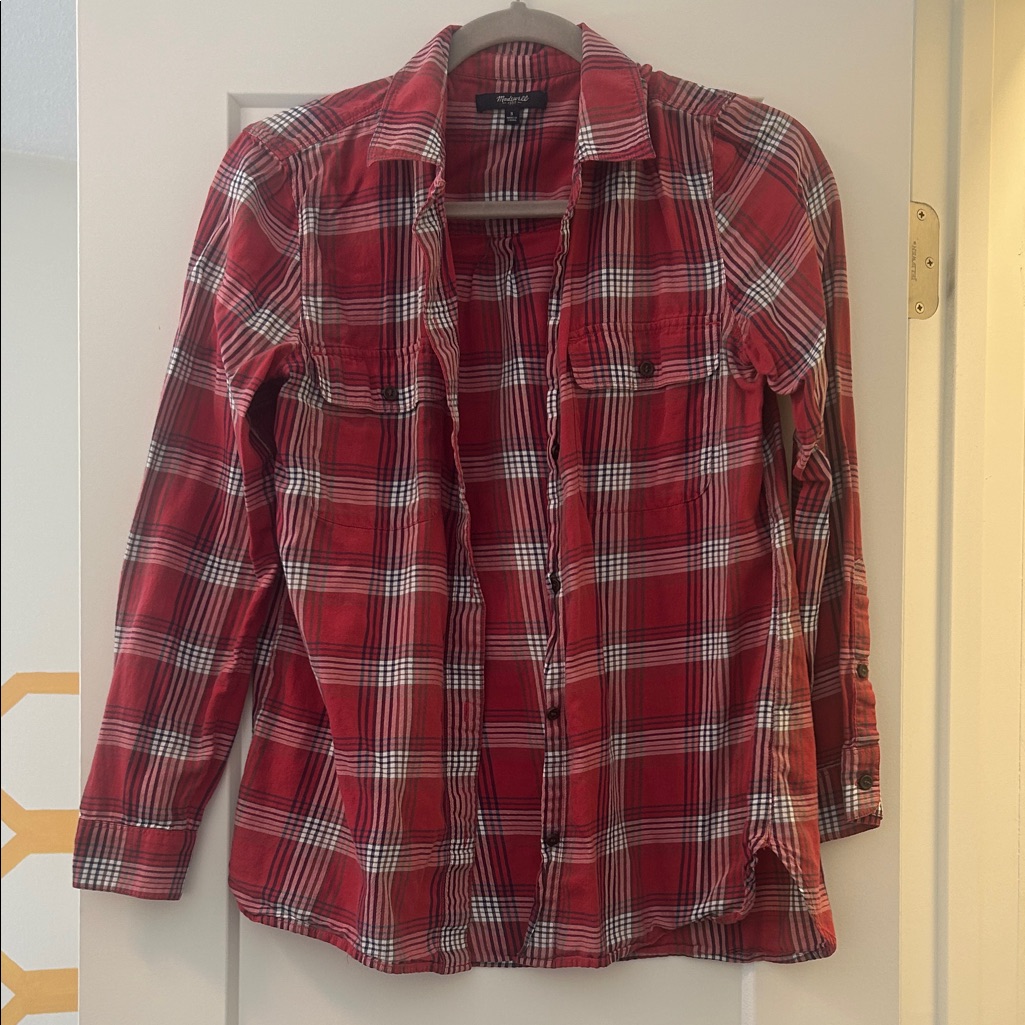 Madewell Red And White Plaid Women's Button Down Shirt